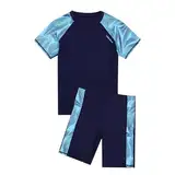 Generisch 2025 Jungen-Badeanzug-Set für Jungen, 2-teilig, kurzärmelige Badehemden, Badeanzüge mit Badehose Badeanzug Junge (Navy, 14-16 Years)