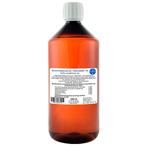 Wasserstoffperoxid 3% FOOD GRADE I 1 Liter I FREI VON PHOSPHORSÄURE, unstabilisiert I Pharmazentralnummer-16613710 I MHD 12 Wochen I Herrlan I Made in Germany