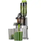 AIRMSEN Slow Juicer, Entsafter Gemüse und Obst mit 82mm Großem Einfüllöffnung für ganze Früchte entsaften, Max 450W BPA freie Cold Press Juicer Machine mit 2 Behälter und Bürste - Silber