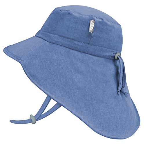 Jan & Jul Wide Brim Sun Hats for Little Kids with Neck Flap (L: 2-5 Years, Blue with Blue Trim)