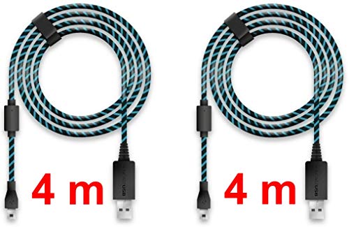 Lioncast Ladekabel/USB-Kabel/Controllerkabel für Controller der PS4, 4m schwarz/blau Micro-USB/Unverzichtbares Playstation 4 Zubehör für jeden Zocker - 2 Stück