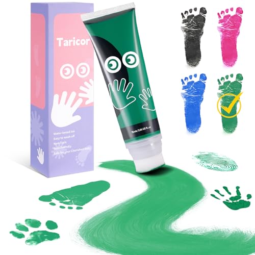 Taricor 75ml Fußabdruck Baby, Baby Fussabdruck Set mit Schwammaufsatz, Ungiftige Farbe für Baby Fußabdruck für Neugeborene Geschenk Stempel Kinder, Handabdruck Baby für Hause Schule