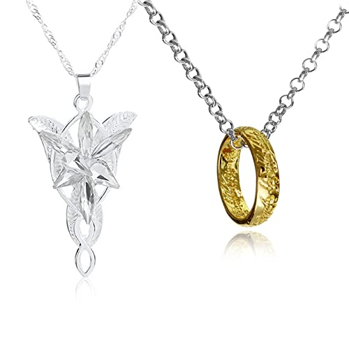 YouU 2 Stück Elfen Halskette Set Arwens Abendstern Halskette Herr der Ringe Der Eine Ringe Anhänger Cosplay Costume Jewelry for Fans