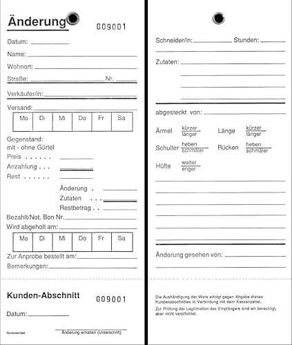 100 Änderungskarten 75x175 mm in Weiß mit Öse und 500 beiligenden Sicherheitsfäden (Länge 75 mm)