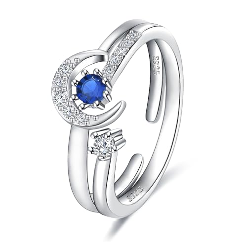 ALEXCRAFT Sonne Mond Ringe Set 925 Silber mit Zirkonia Offene Verstellbare Matching Ringe Freundschaftsringe Geschenke für Frauen Freundin Mama Mädchen Valentinstag