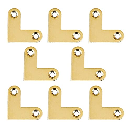 CekoCk Winkelhalterungen, Eckhalterungen, 8 Stück, antikes L-förmiges Messing, Flache Eckhalterung, Verbindung, Flache Eckstrebe, Plattenstütze, Schublade, Fester Eckcode (Gold)