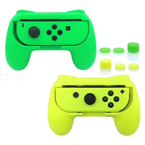 FASTSNAIL Gummierte Griffe Kompatibel mit Nintendo Switch für JoyCon, Halterung Gaming Controller Kompatibel mit Switch OLED, mit 3 Paar Daumengriffen(Grün+Gelb