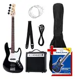 Rocktile Groover's Pack JB E-Bass Komplettset Schwarz (Verstärker, Tasche, Kabel, Gurt, Ersatzsaiten und Schule mit DVD)