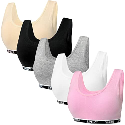 5er-Pack Mädchen Sport BHS Teens U-förmiger Rücken Unterwäsche mit Abnehmbar Gepolsterte Bralette Top Bustier für 12-15 Jahre Kinder