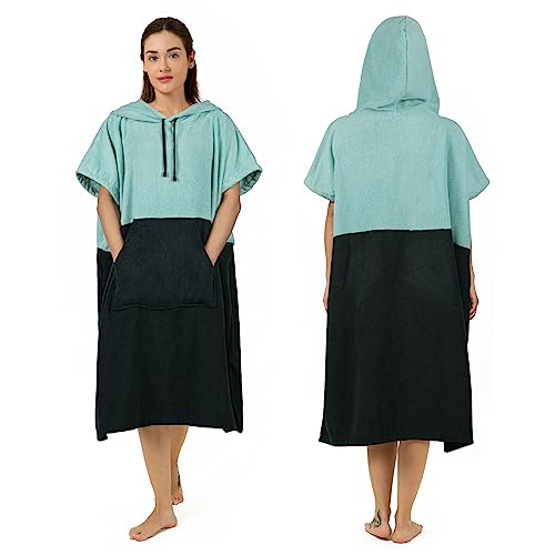 Zingtto Surf-Poncho, Extra Großer, Dicker Handtuch-Poncho für Männer und Frauen mit Kapuzentasche zum Schwimmen am Strand, 41''x33'', Schwarzgrün