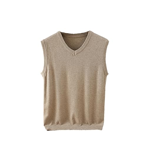 Klassische Stil Herren Stricken Kaschmir Wolle Weste V Kragen Lose Einfarbig Weich Halten Warm Weste, khaki, X-Large