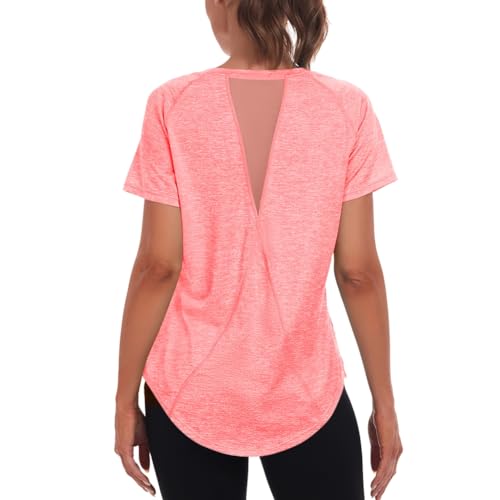 Jlowesun Sportshirt Damen Tanktop Locker Kurzarm, Leichtes Atmungsaktiv Funktions Back Mesh Yoga Oberteil Damen,Rundhals Sport Top Damen Passend für Fitness Laufshirt Yoga M