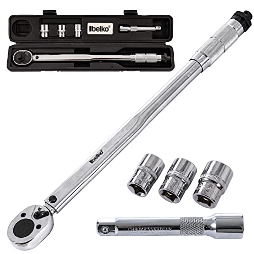 Drehmomentschlüssel 6tlg. Set 28-210Nm 1/2" CV inkl. 3 Stecknüsse und Verlängerung inkl. Koffer +/- 4% Toleranz, präziser Schraubenschlüssel mit Umschaltknarre