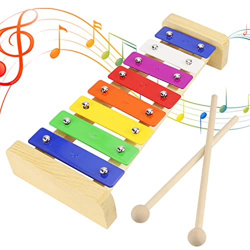 Xylophon Glockenspiel Holz Musikinstrumente für Kinder ab 1 Jahr Holzspielzeug Baby Mit 2 Schlägel Bunt Musikspielzeug Holzinstrumente Kinderinstrumente Erwachsene Montessori Spielzeug (8-Key)