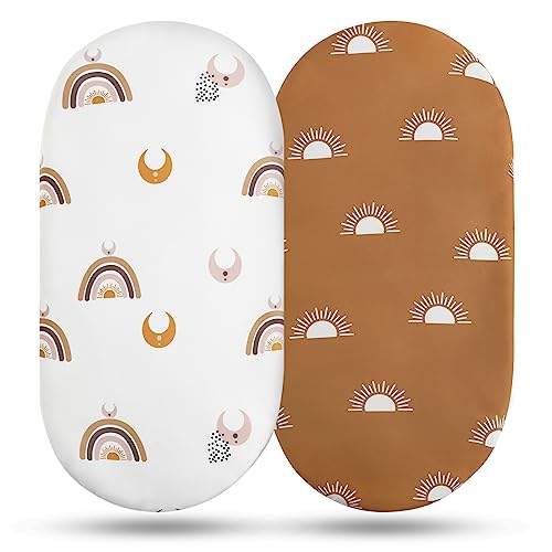 Soarwg Kids Bassinet Sheets, Bassinet Sheets for Baby Boy and Girl, Bassinet Sheet Neutral, Fit for Rectangle, Round, Oval, Hourglass Mattress, Flexible for Different Bassinet Pad/Mattress 2 Pack'