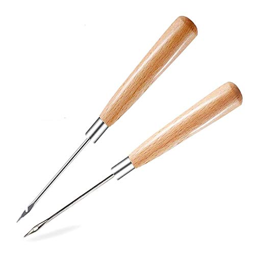 2 Stück Ahle, Leder Werkzeug Loch Ahle, nähahle, Leder Nähen Werkzeug, spicknadel für fleisch mit Holzgriff für Leder-Näh- und Stanzwerkzeug zum Selbermachen Punching DIY Tool