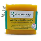 Kleine Auszeit Manufaktur Weizenkeim Haarseife – bei lockigem, glanzlosem und strapaziertem Haar, vegan, ohne Palmöl, ohne Plastik, handgemacht, 90 g