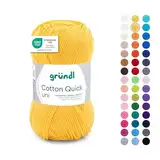 Gründl Wolle Cotton Quick uni Garn zum Stricken & Häkeln aus 100 % Baumwolle, 1 Knäuel 50 g / 125 m, Häkelgarn/ Strickgarn , Maisgelb