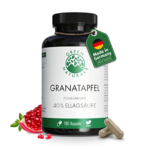 Granatapfel Extrakt (180 Kapseln á 650mg) mit 40% Ellagsäure - Deutsche Herstellung - 100% Vegan & Ohne Zusätze - Vorrat für 2 Monate