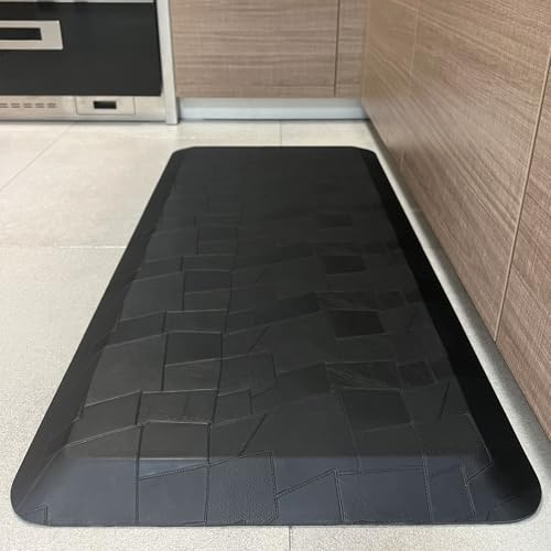 Anti Fatigue Floor Mat,Kitchen Mat, Standing Desk Mat – Comfort at Home, Office, Garage - Polyurethane(PU) Foam (Black Patchwork, 44cm x 75cm)