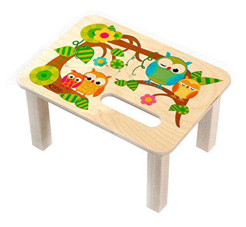 Hess Holzspielzeug 30283 - Fußbank aus Holz für Kinder, Serie Eule, handgefertigt, ca. 33 x 24 x 18 cm groß, zum Sitzen und als Erhöhung beim Stehen