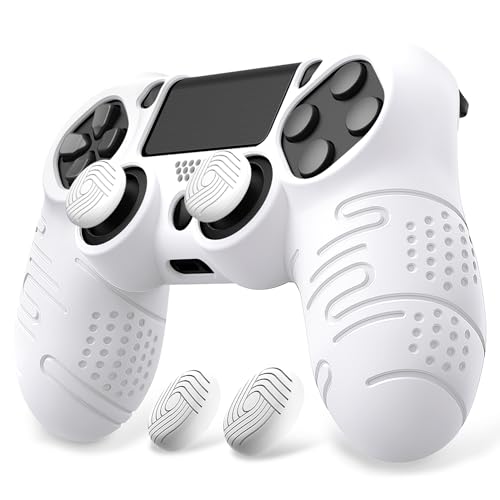 PlayVital Line & Dot Hülle für ps4 Controller, Case Zubehör Anti-Rusche weiche Schutzhülle für ps4 Slim und für ps4 Pro Controller mit Stick Kappen(Weiß)