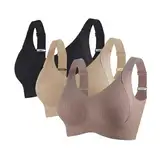 3er Pack Damen Nahtloser BH Ohne Bügel Glatt Komfort Vollschalen Gepolstert Bustier Seamless Lift Anti Falten Effekt BHS Push Up Starker Halt Soft Bra Verstellbar Unterwäsche für Täglichen Gebrauch
