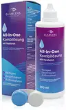 Glamlens by Funnylens Kontaktlinsen Flüssigkeit MIT HYALURON - 350ml Kontaktlinsenflüssigkeit Pflegemittel ALL IN ONE Kombilösung für weiche Linsen mit Behälter - Premium Fluessigkeit