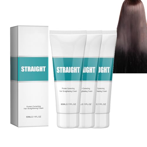 Dyceittdia 3pcs Haarglättungscreme, Hair Straightening Cream, Protein-Glättungscreme, Glättet krause Splissstellen, Haarglättungs-Creme, 3pcs*60ml, hair