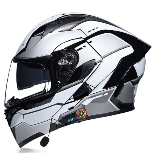 ACLFFSHOP Motorradhelm für Herren mit Bluetooth Klapphelm Motorrad, Modularer Helm mit Doppelvisier ECE Zertifiziert Integralhelm, Mit Eingebautem Mikrofon für Automatische Reaktion