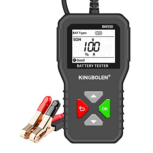 Autobatterietester 6V 12V 24V,KINGBOLEN BM550 100-2000 CCA 2-220Ah Batterietester Kfz mit Batteriestatusprüfung Anlasstest Ladetest, Digital Battery Alternator Analyzer für Auto Motorrad ATV SUV Boot