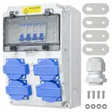 Baustromverteilerkasten 16A, 230V Stromverteiler, Wandverteilerkästen IP65 Baustromverteiler, FI Schalter Steckdose Aufputz, Starkstrom Verteiler, Aufputz Verteiler für Indoor/Outdoor-Bereich