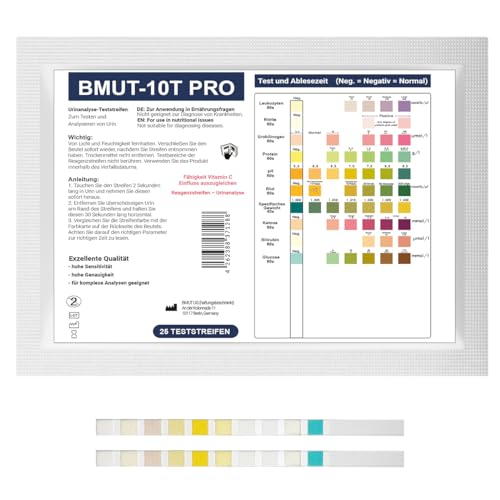 25x Gesundheitstest 10in1 Urin mit 10 Indikatoren für Ernährung & Bewusstsein Analyse Teststreifen – Glucose, Ketone - Urinanalyse für Zuhause