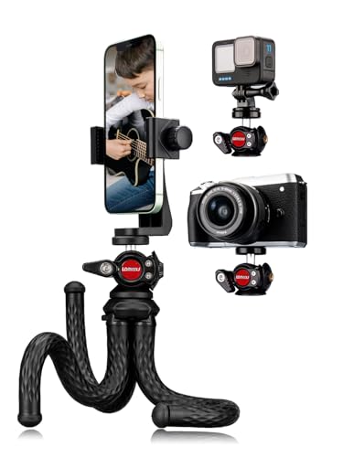 Lammcou Handy Stativ, Flexibel Stativ für Smartphone mit Voll Schwenkbar Kugelneiger & Vertikale und Horizontale Handystativhalter & Go Pro Adapter, Camera Tripod Kamerastativ für YouTube, Urlaub