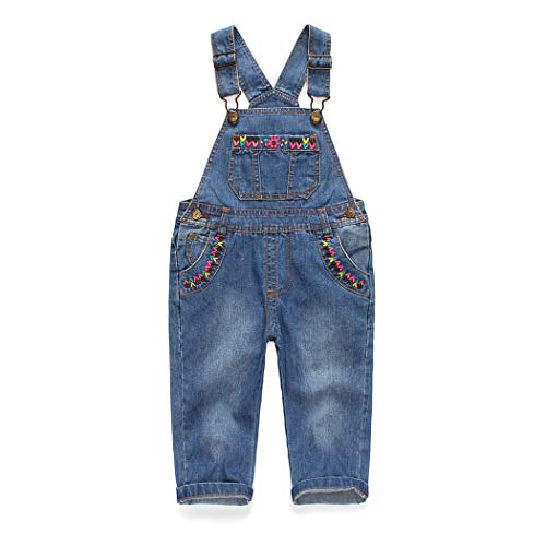 KIDSCOOL SPACE Jeans-Latzhose für Babys & kleine Mädchen,Jean Workwear Latzhose,Hellblau, 3-4 Jahre