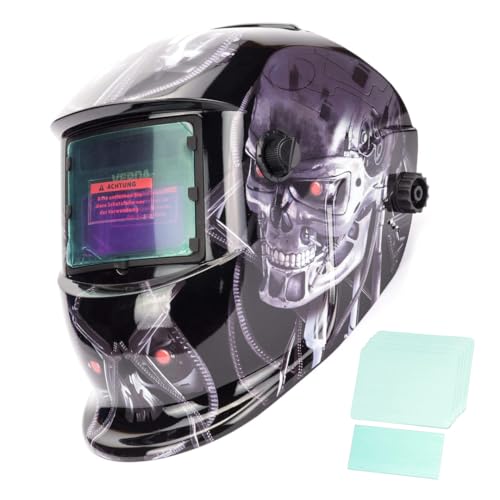 Automatik Schweißhelm Automatische Verdunkelung DIN 9-13 Schweißmaske + Solarzellen, inkl. 6 Vorsatzscheiben Schweißschirm mit großem Sichtfeld, für MIG MAG Wig und Lichtbogenschweißen (SN859)