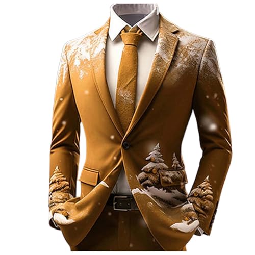 Weihnachtsjacke Herren Weihnachts Sakko Weihnachtsmotiv Suits Jacket Freizeit Business Anzugjacke Weihnachtsanzug Sportlich Festliche Outfit Weihnachtskleidung Weihnachtsfeier Party Blazer Anzugmantel