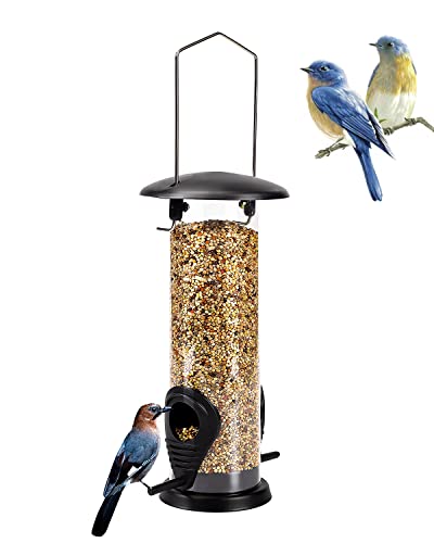 Futtersäule, Vogelfutterspender mit 2 Futterständern Ganzjährige Nutzung Vogelfutterhaus mit 21,5 cm Massivem Transparentrohr Hängend Futterhaus für Vögel Garden