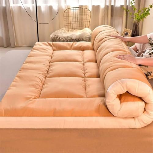 Hhllyujff Bodenmatratze Einzel-/Doppel-Faltbare Futon-Matratze, Superweiche Zottelige Aufrollbare Schlafunterlagen, Tragbare Schlafmatte, Sofa-Matratze, Gästebett(Camel Color,120 * 200cm)