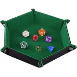 SIQUK Doppelseitige Würfelschale, Faltendes Hexagon PU-Leder und Dunkelgrüner Würfelteller für Dungeons und Dragons RPG-Würfelspiel D & D und andere Tischspiele