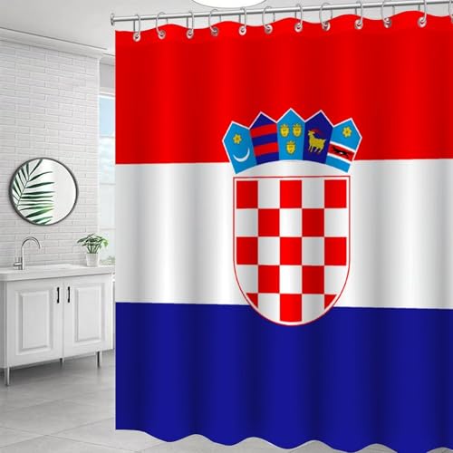 Yelolyio Duschvorhang mit Kroatien-Nationalflagge, 183 x 190 cm, Badvorhang mit Haken, wasserdichte Badewannen, lustige Badezimmer-Dekoration, moderne Badezimmer-Duschvorhang-Sets