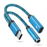 USB C Aux Adapter und Laden, 2 in 1 USB C auf 3,5mm Klinke Kopfhörer Adapter Laden mit Schnellladung Aux Audio Kabel für Samsung Galaxy A16 A56 A55 A36 A26 A15 A54 A33 S25 S24 S23 S22 Google Pixel 8 9