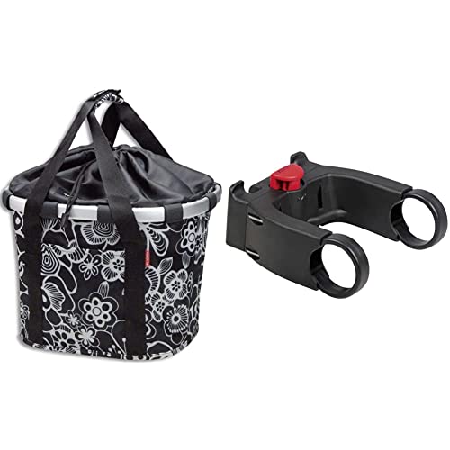 KlickFix Fahrradtasche Bikebasket Fleur, schwarz, 26 x 35 x 28 cm, 15 litres & Unisex Zubehör Lenkeradapter, Schwarz (Model 0211EB), One Size Ohne Schloss EU