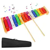 Xylophon für Kinder,Glockenspiel,Xylophon Holz,Xylophon 15 Töne Regenbogentaste Xylophon mit 2 Schlägeln Windspiel Holz und Percussion Instrument Ideal Geschenk für pädagogische Instrumente