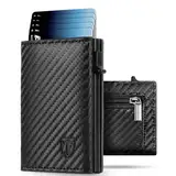 TENBST Geldbörse Herren, Slim Wallet mit Münzfach, Kartenetui mit RFID Schutz, Portmonee Geldbeutel Herren, Kreditkartenetui Klein with Gift Box (Carbon Schwarz)