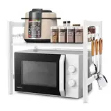DWDHYEAN Erweiterbares Mikrowellen Regal Küchenregal Stehend Mikrowellenregal Küchenregal Stehend Küchen Organizer mit 6 Haken Organizer für Küchenarbeitsplatten (Weiß)