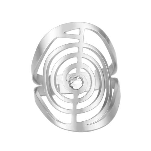Dreamtimes Cho Ku Rei Reiki Ring Schutz Heilung Symbol Yoga Ringe für Frauen Sacred Geometry Edelstahl Energie Yoga Power Ring Sacred Geometry Amulett (Silber)
