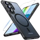 Magnetisch Für Samsung Galaxy S25 Ultra Hülle mit Panzerglas Glas,Militärschutz Handyhülle für S25 Ultra mit MagSafe Matt Transluzente Schutzfolie Schutzhülle Case Cover für Samsung S25 Ultra(Schwarz)