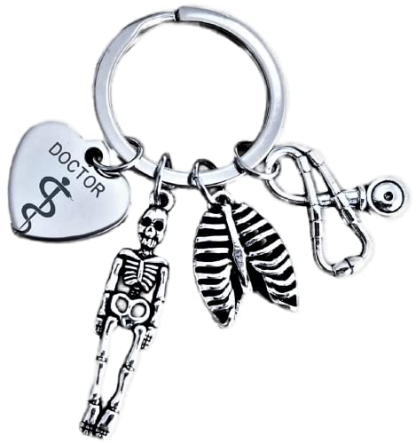 Orthopäden-Schlüsselanhänger, Knochen-Arzt, Orthopäden, Geschenk, Orthopädischer Chirurgen, Spezialist, menschlicher Knochen, Wirbelsäule, Skelett, Rippenkäfig, Charm-Schlüsselanhänger, silber