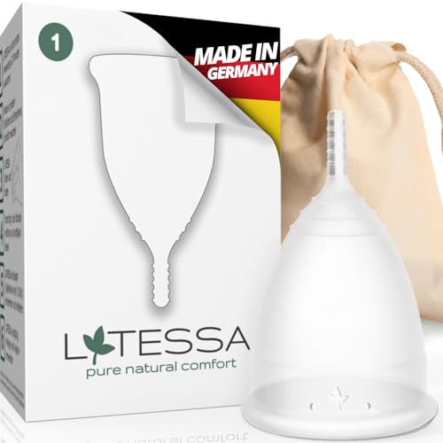 LATESSA® Menstruationstasse, SEHR GUT getestet, Made in Germany, geruchlos, BPA-frei, 100% zertifiziertes, medizinisches Silikon, Periodentasse, Menstruationskappe, menstrual cup, Größe S, klein